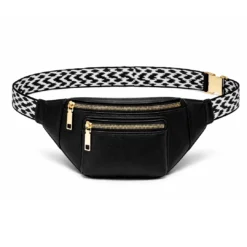 Ασπρόμαυρος βαμβακερός ιμάντας με μοντέρνο γεωμετρικό σχέδιο σε τσαντάκι μπανάνα