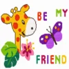 Κέντημα σταυροβελονιάς “Be My Friend” με καμηλοπάρδαλη, πεταλούδα και λουλούδι για παιδικό μαξιλάρι μωρού