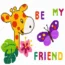Κέντημα σταυροβελονιάς “Be My Friend” με καμηλοπάρδαλη, πεταλούδα και λουλούδι για παιδικό μαξιλάρι μωρού