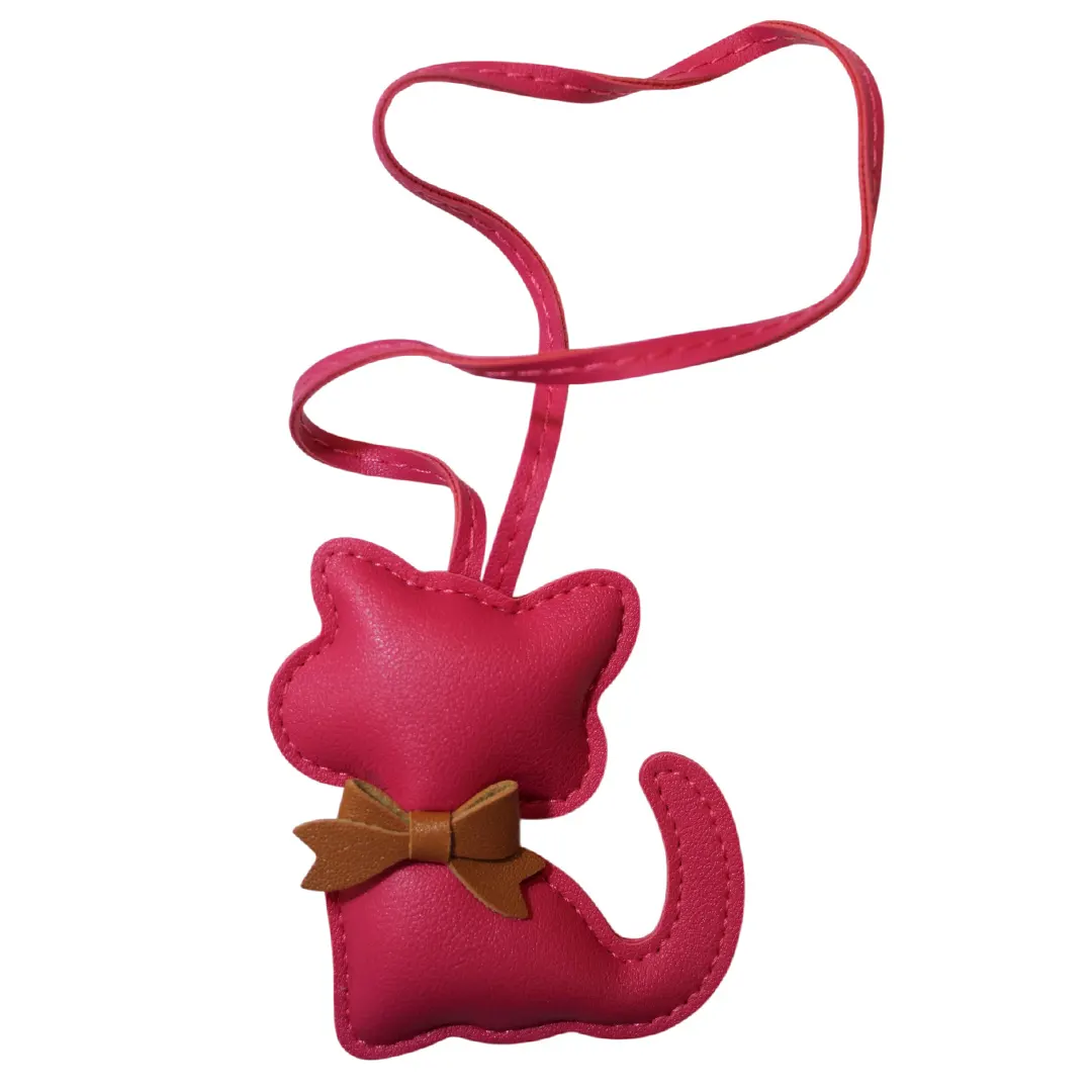 Φούξια Μπρελόκ Τσάντας σε Σχέδιο Γάτας με Φιόγκο