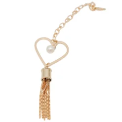 Χρυσό Μπρελόκ Τσάντας με Καρδιά, Πέρλα και Μεταλλική Φούντα