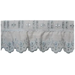 Δαντέλα Μπορντούρα Λευκή με Γαλάζιο Κέντημα Λουλουδιών