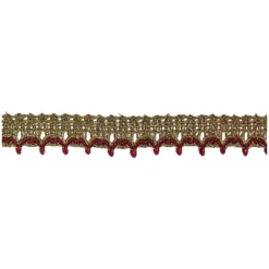 Μεταλλική Δαντέλα Λασέ σε Μπρονζέ και Μπορντό με Κυματιστή Άκρη