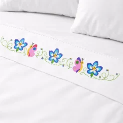 Φάσα Κεντήματος με Πεταλούδες και Λουλούδια για Παιδικά Σεντόνια