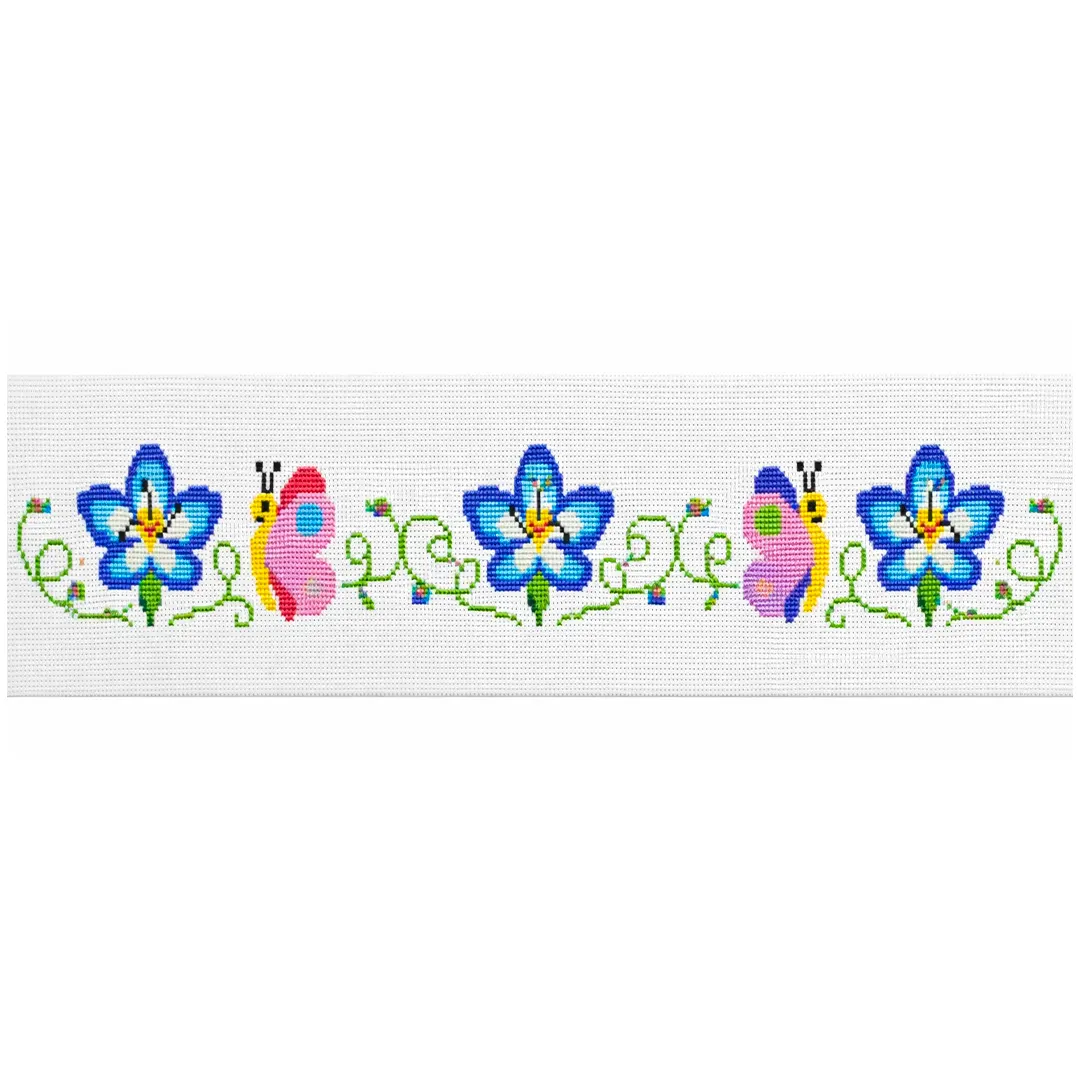 Φάσα για Κέντημα με Σχέδιο Πεταλούδες στα Λουλούδια