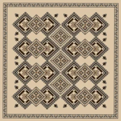 Σταμπωτό Καρέ Κεντήματος με Ρόμβους σε Ύφασμα Εταμίν Κνωσσός Μπεζ Χρυσό