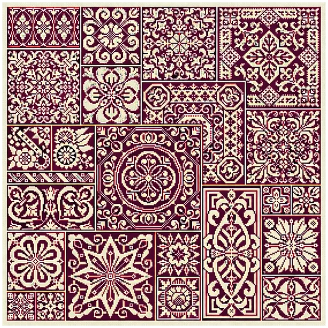 Σταμπωτό Καρέ για Κέντημα με Συμμετρικά Γεωμετρικά Μοτίβα