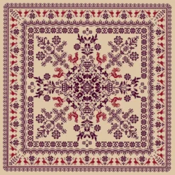 Σταμπωτό Καρέ Κεντήματος με Μοτίβα Λαϊκής Τέχνης σε Ύφασμα Εταμίν Κνωσσός