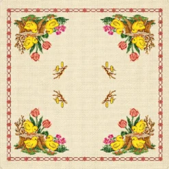 Σταμπωτό Καρέ για Κέντημα με τα Χαριτωμένα Κοτοπουλάκια στα Ανοιξιάτικα Λουλούδια