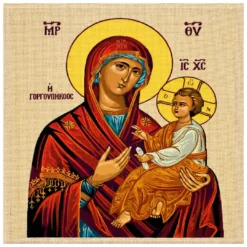 Σταμπωτό Κέντημα Παναγία Γοργοεπήκοος σε Εταμίν Ύφασμα Κνωσσός Μπεζ με Χρυσό Lurex