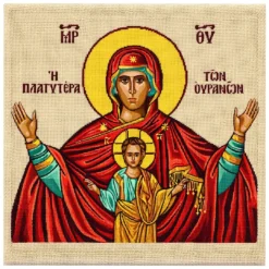 Σταμπωτό Κέντημα Παναγία Πλατυτέρα σε Εταμίν Ύφασμα Κνωσσός Μπεζ με Χρυσό Lurex