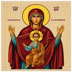 Σταμπωτό Κέντημα Παναγία Τσαμπίκα σε Εταμίν Ύφασμα Κνωσσός Μπεζ με Χρυσό Lurex