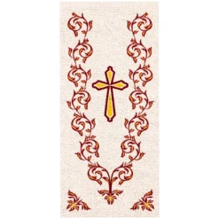 Σταμπωτό Προσκυνητάρι Κεντήματος με Κεντρικό Σταυρό και Φυτικά Μοτίβα
