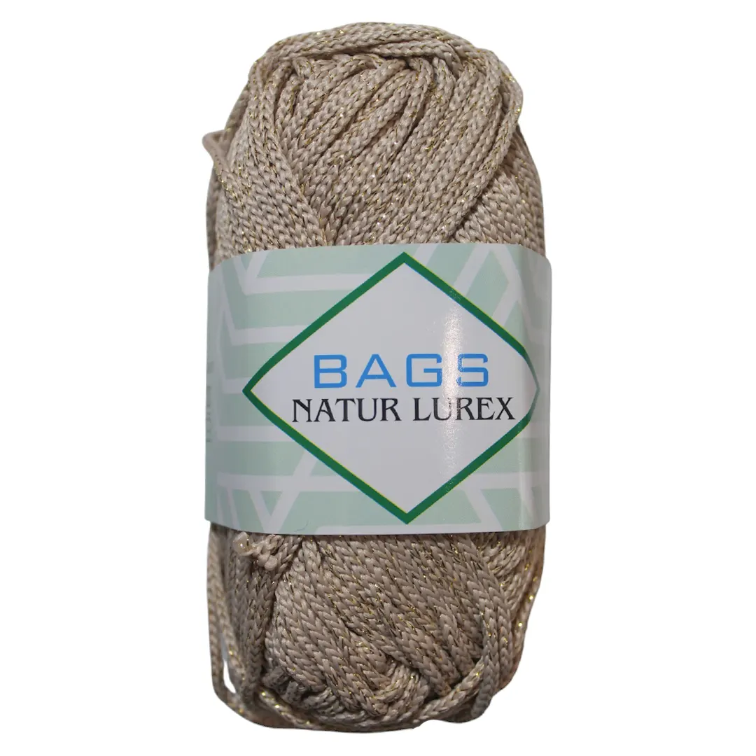 Μπεζ Νήμα Bags Natur με Χρυσό Lurex για Λαμπερές Πλεκτές Τσάντες και Αξεσουάρ