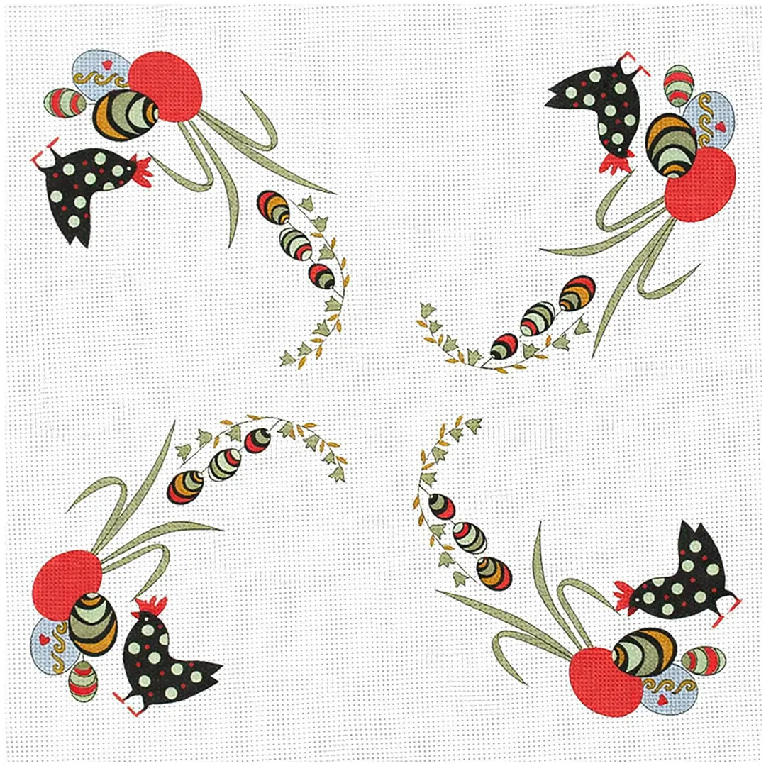 Πασχαλινό Καρέ με Παραδοσιακό Σχέδιο με Κότες και Αυγά