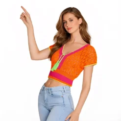 Πλεκτό πορτοκαλί crop top από νήμα Jeans ιδανικό για καλοκαιρινά ρούχα