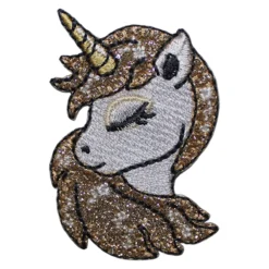 Θερμοκολλητική Στάμπα Μονόκερου με Χρυσό Glitter για Ράψιμο σε Ρούχα