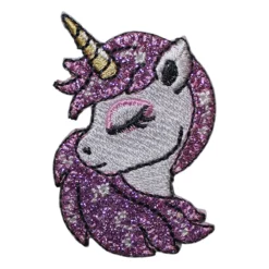 Φούξια Θερμοκολλητική Στάμπα Μονόκερου με Glitter για Ράψιμο σε Ρούχα