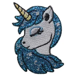 Τιρκουάζ Θερμοκολλητική Στάμπα Μονόκερου με Glitter για Ράψιμο σε Ρούχα