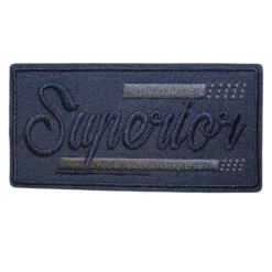 Θερμοκολλητική στάμπα "Superior" σε μπλε ύφασμα με διακοσμητικά γκρι στοιχεία