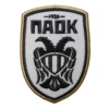 Κεντητό θερμοκολλητικό σήμα του ΠΑΟΚ με τον δικέφαλο αετό σε χρυσό περίγραμμα.