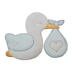 Θερμοκολλητικό σχέδιο πελαργός με το μωρό στο σάκο για βρεφική προίκα