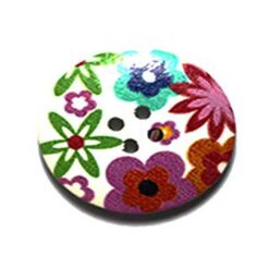 Κουμπί Ξύλινο Διακοσμητικό με Πολύχρωμα Λουλούδια